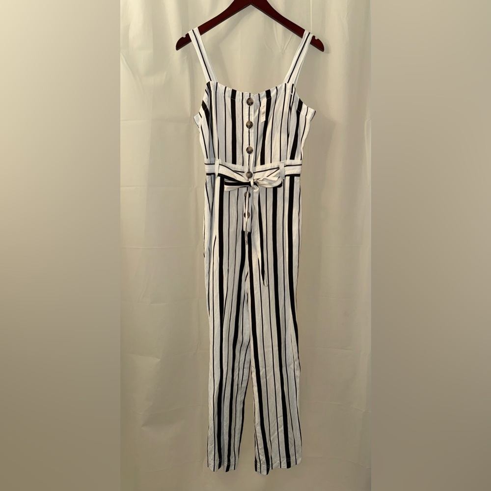 LOFT Striped Black and White Jumpsuit NWT Size 2 - Picture 6 of 7